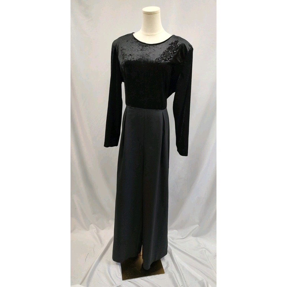 90's Vintage Jumpsuit Romper Lacy Afternoon Shell Kepler Black Velvet Top Sz 18